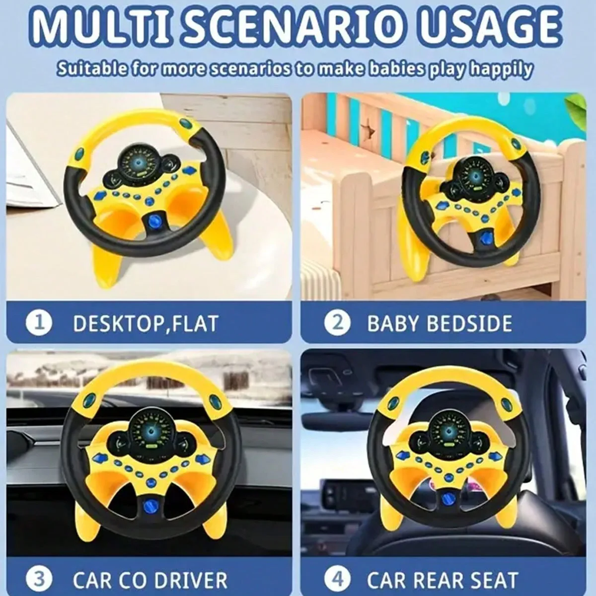 Early Educational Simulation Steering Wheel Toy Multifunctional High Simulation Car Driving Toy with Musical Sounds and Light