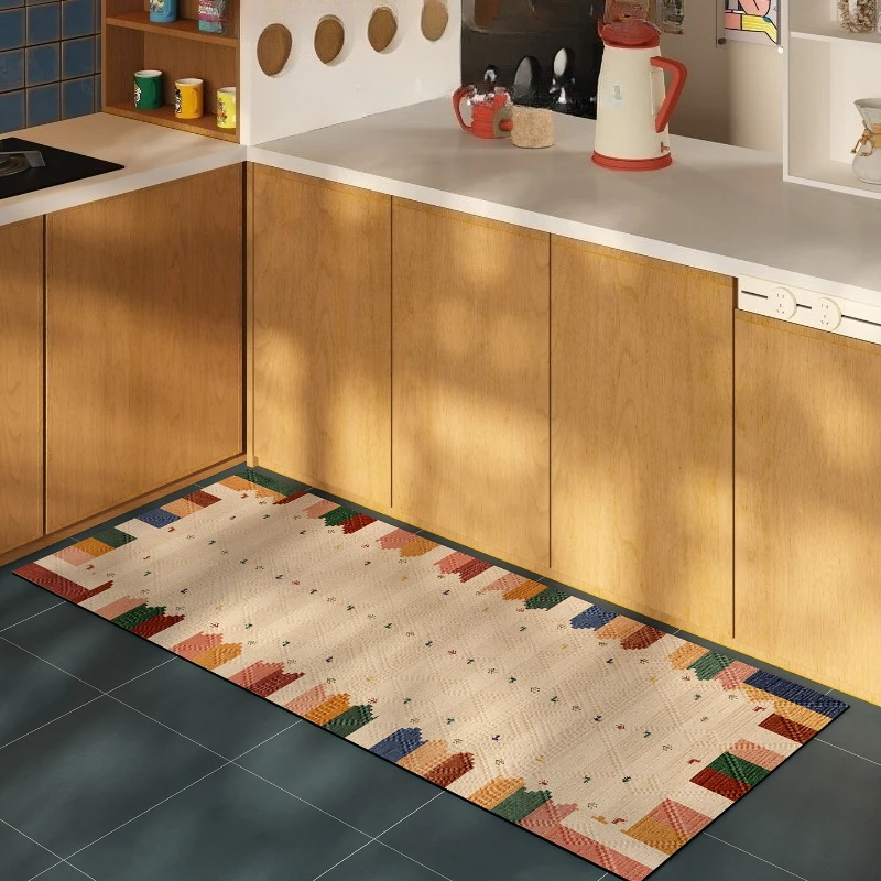 Non-slip Kitchen Floor Mat PVC Leather Washable Kitchen Carpet Oil-proof Waterproof Bohemia Style Home Decoration Balcony Rug 러그