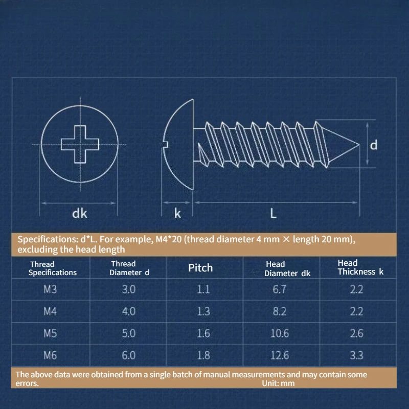 M3 M4 M5 M6 Hardened Blue Zinc Plated Phillips Truss Head Self Tapping Screw, Mushroom Large Flat Head Self-tapping Fastener