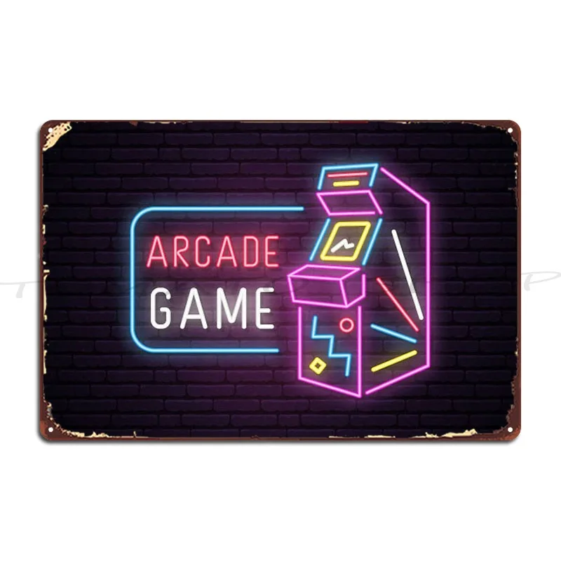 Neon Arcade Machine Game Metal Plaque Mural Wall Decor Decoration Vintage Print Tin Sign Poster