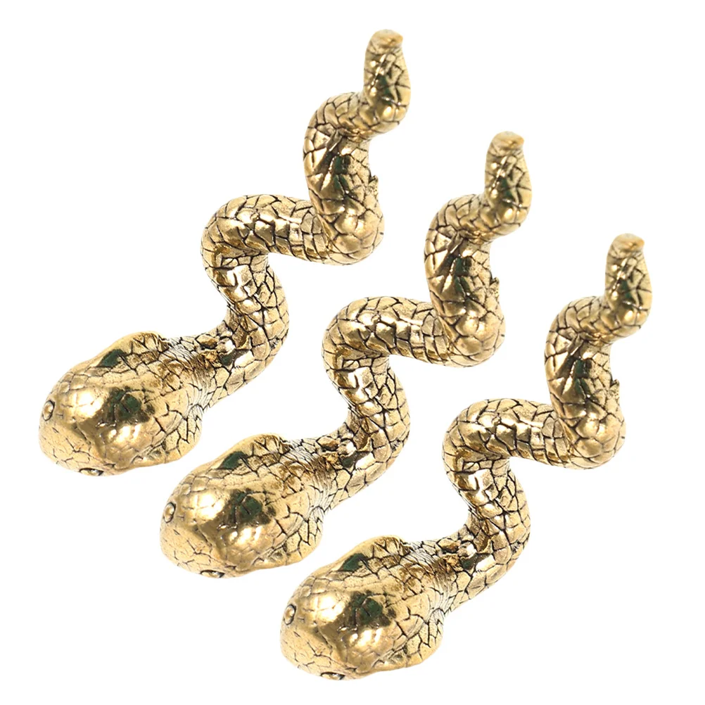 

3Pcs Brass Chinese Zodiac Snake Statue Vintage Feng Shui Tea Pet Animal Decor for Home Office Car Feng Shui Wealth Statue