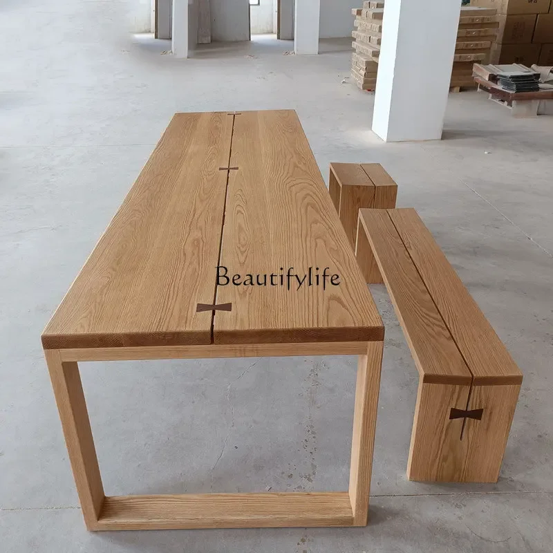 LXNordic solid wood dining table red oak home modern simple log tableSSS
