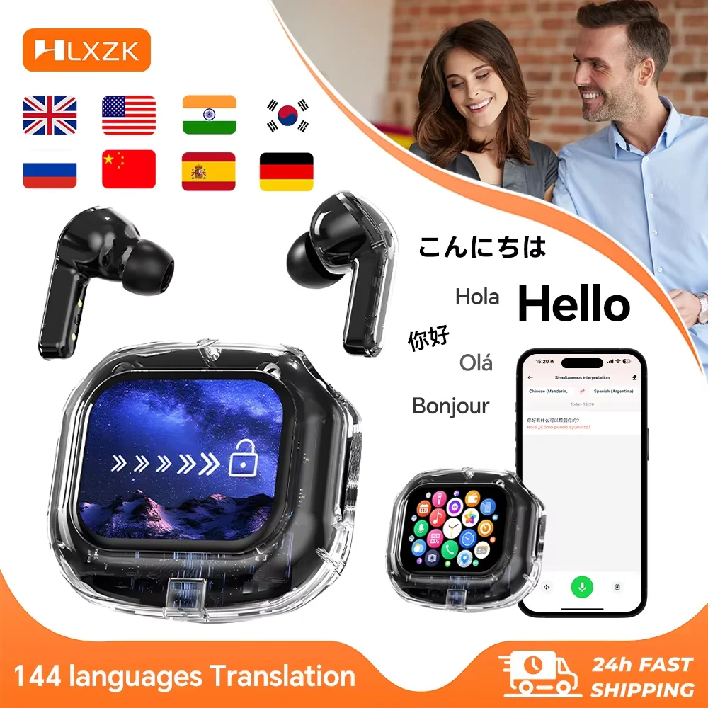 Wireless Bluetooth Headphones,144 Language Real Time Translation Earphones for Business,with Smart Touch Screen HiFi TWS Headset