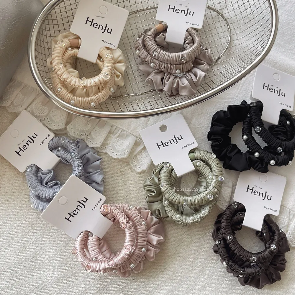 3Pcs/Set Satin Pleated Hair Ties Hair Band for Women High Elastic Rope Rubber Band Headwear Basic Ponytail Hair Accessories