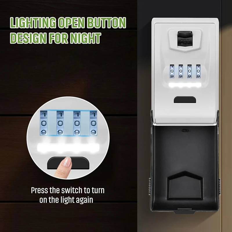 LUCK-Key Lock Box For Outside With Light Up Dials-For House Keys - Resettable Code Safe Security Outdoor Key Hiders Capacity