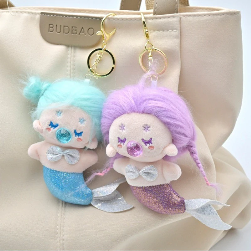 Cartoon Long Hair DIY Fried Mermaid Plush Doll Keychain Cute Little Mermaid Doll Pendant Backpack Decoration Kids Birthday Gift