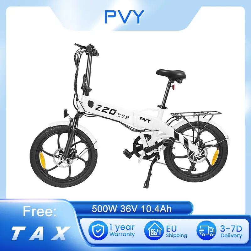 PVY Z20 Pro Electric Bike 500W Hub Motor 25 KM/H Max Speed 36V 10.4Ah Removable Battery 80-100km Range Double Shock Absorbers