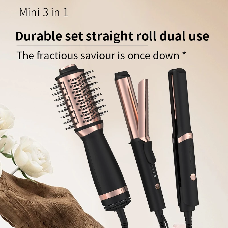 SMET Mini 4-in-1 Hair Styling Tools 3-Piece Straight Iron Blow-Dry Comb Set Electric Power Source