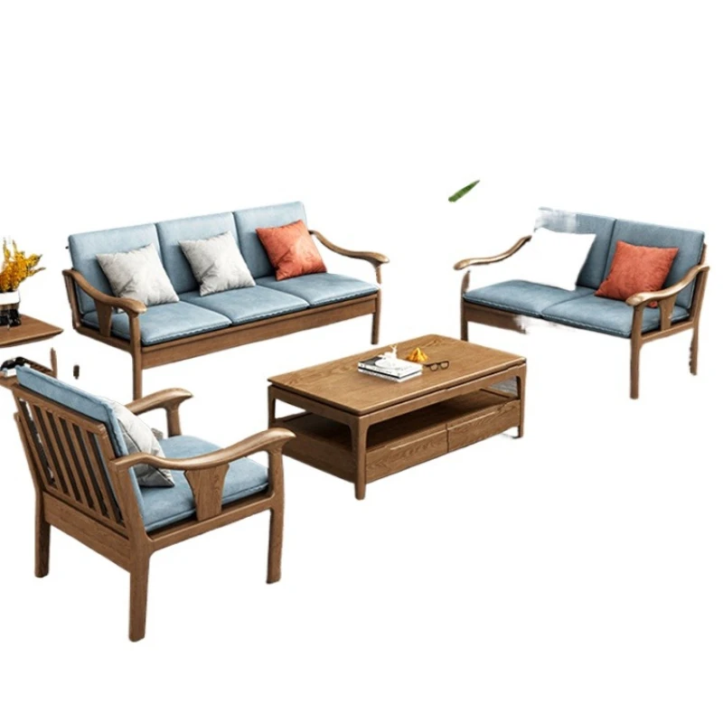 

Nordic small apartment living room winter and summer dual-purpose solid wood sofa modern simple three-person ash wood sofa
