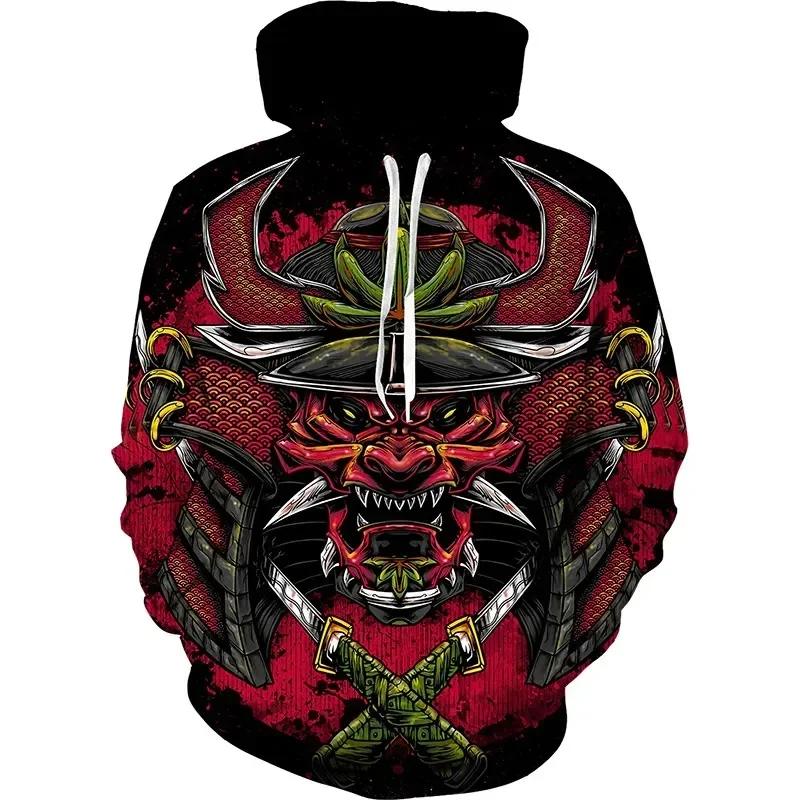 Men's Vintage Japanese Samurai Graphic Hoodies Autumn Winter Outdoor Street Casual Long Sleeve Tops Retro Harajuku Style Clothes
