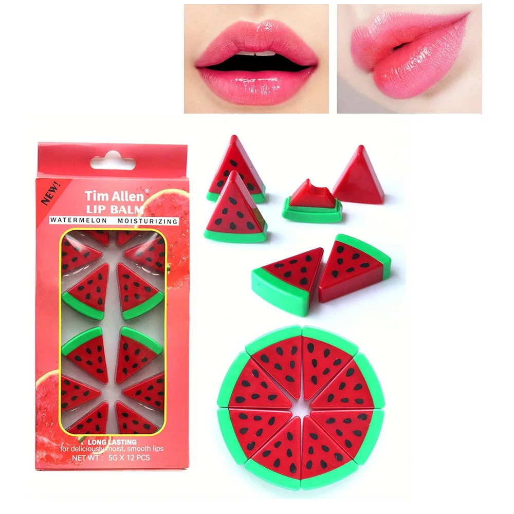 12Pcs Cute Watermelon Design Lipstick Hydrating Repair Moisturizing Lip Balm For Girls Women Lips Makeup Wholesale