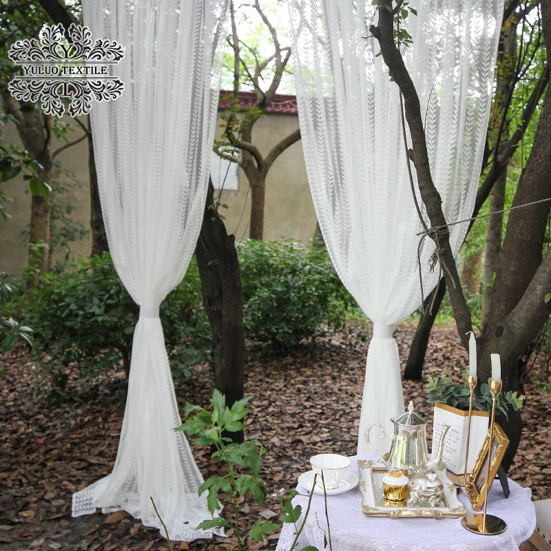 Leaf White Gauze Window Gauze Curtain Lace Jacquard Tulle American Pastoral Vintage Tastefully Decorated Finished Curtains