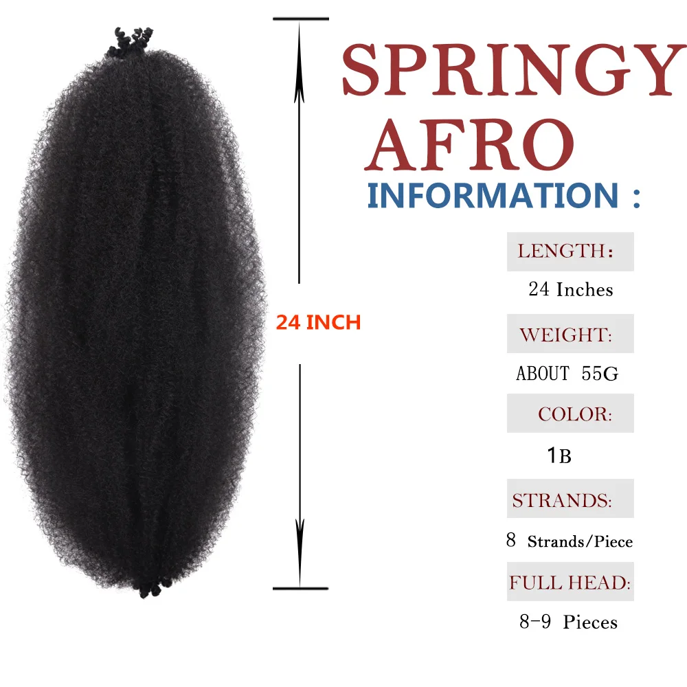 Springy Afro Twist Hair Synthetic  24 Inch Afro Twist Hair Fluffed Spring Twist Hair Pre Stretched Wrapping Hair for Soft Locs