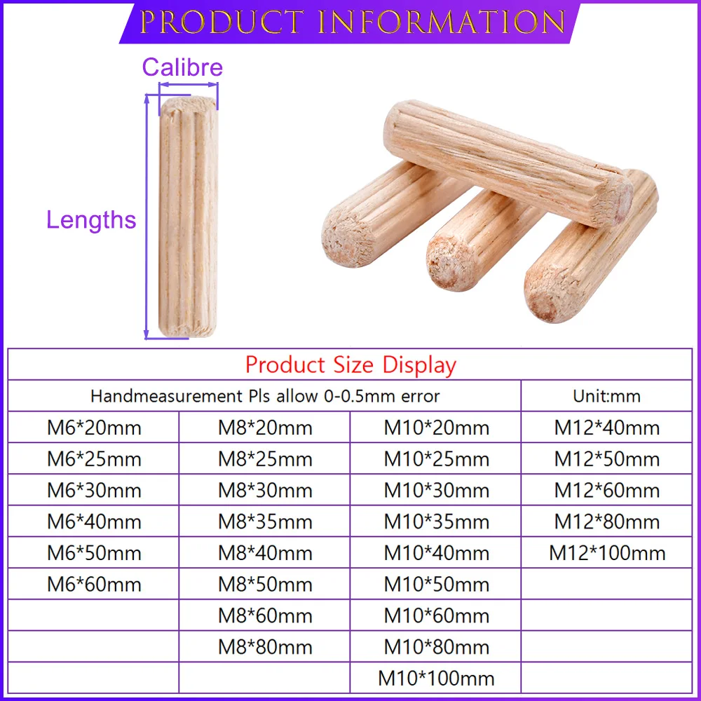 10-50pcs Wooden Dowel Pin Cabinet Drawer Round Groove Wood Craft Dowel Pins Connecting Rod Furnitures Accessories Dowel M5-M12