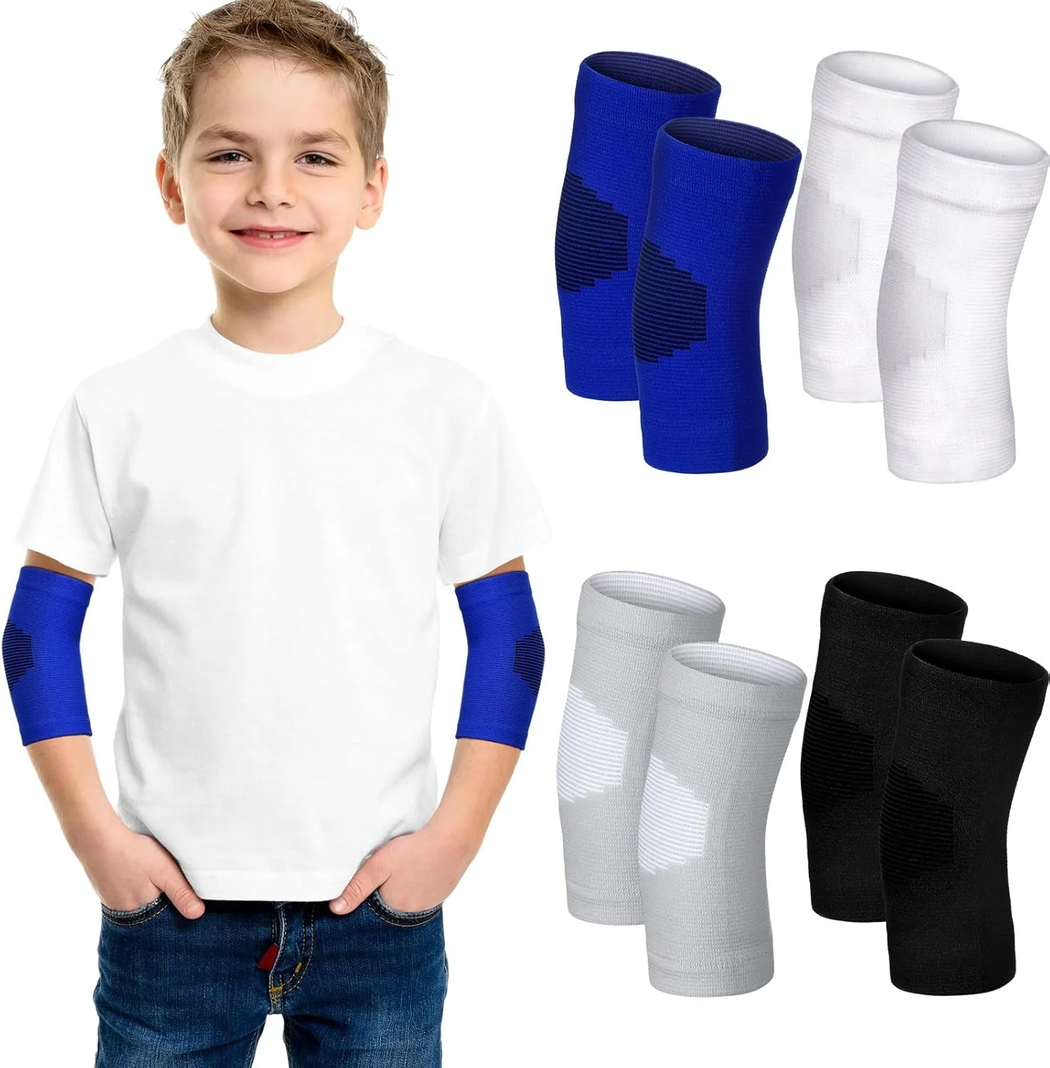 2Pcs Kids Elbow Brace Compression Arm Elbow Sleeve Knit Guard Gym Protectors for Boys Teen Children Girls Basketball Volleyball