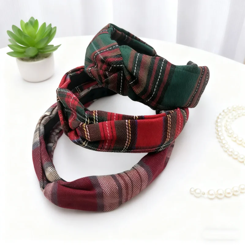

Autumn Winter Plaid Knot Headbands Women Soft Elastic Non-slip Hair Hoop Vintage Fashion Hair Accessories Face Slimming Hairband
