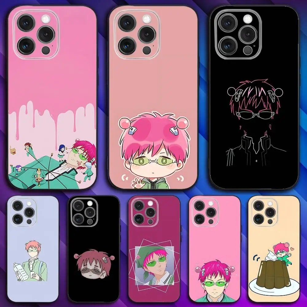 

S-Saiki K Anime Phone Case For iPhone 16,15,14,13,12,11,Pro,Max,Plus,X,XS,SE4,E,Mini,Soft Black Case