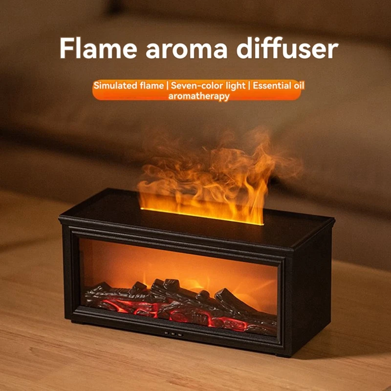 Fireplace Aroma Diffuser Flame Humidifier Waterless Auto-Off with Remote and Realistic Fireplace Night Light,B-ABLA