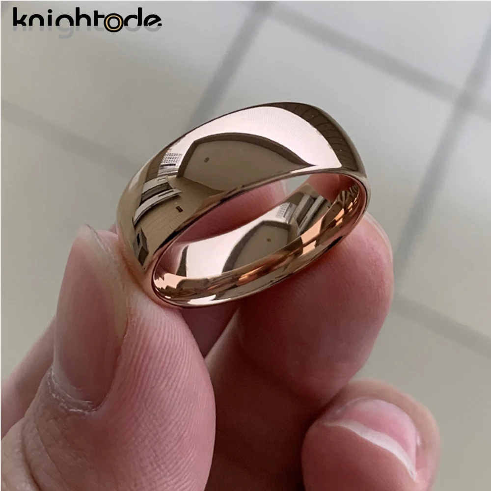 Classic Rose Gold Color Tungsten Wedding Ring For Women Men Carbide Engagement Band Dome Polished Finish Width 8mm 6mm