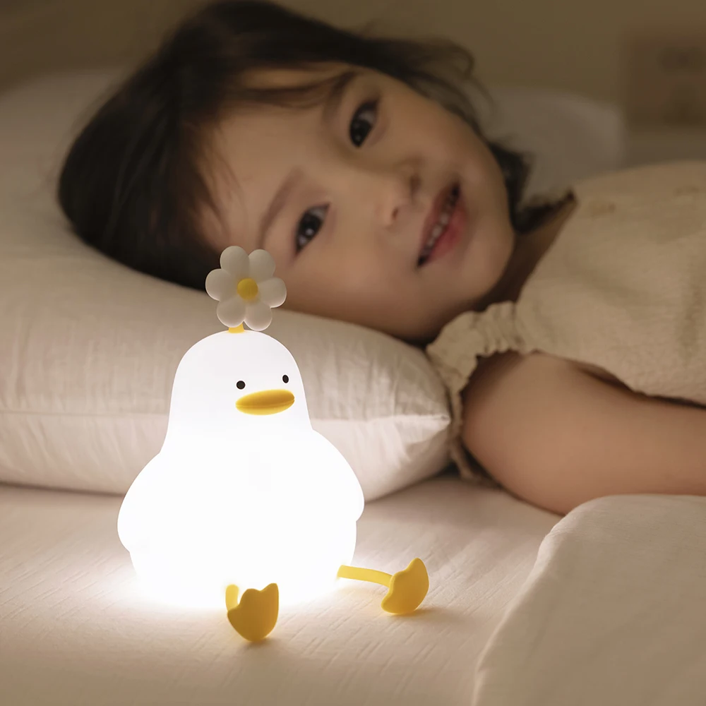 Kawaii Duck Night Light Cute Cartoon USB Rechargeable Night Lamp Home Table Bedroom Decoration Lovely Birthday Gift for Kids