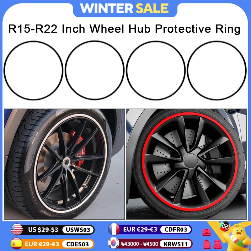 4PCS For Automotive Alloy Wheel Hub Ring R15 R16 R17 R18 R19 R20 R21 R22 Trim Edge Protective Car Styling Exterior Accessories