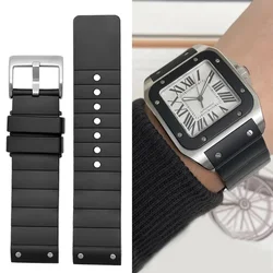 Watch Strap for Cartier Santos Sandoz Santos 100 Premium-Grade Silicone Watch Strap Rubber Men and Women Black 23mm