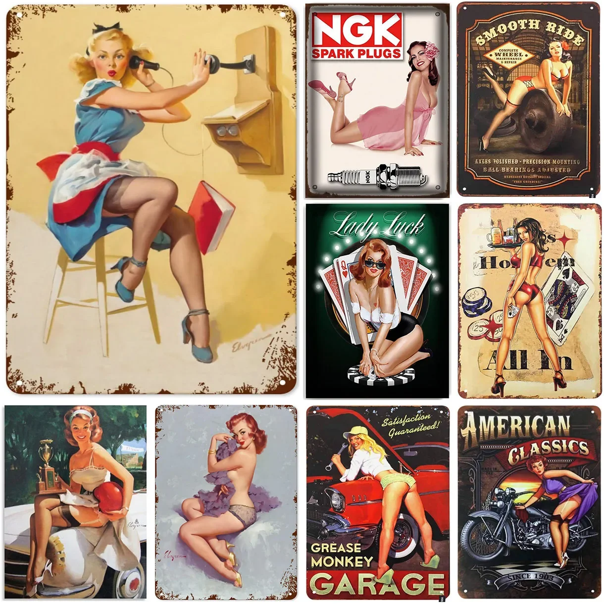 Pinup Girls Metal Tin Signs Wall Posters Plaque Sexy Women Vintage Iron Painting Decoration for Man Cave Cafe Garage Club Bar