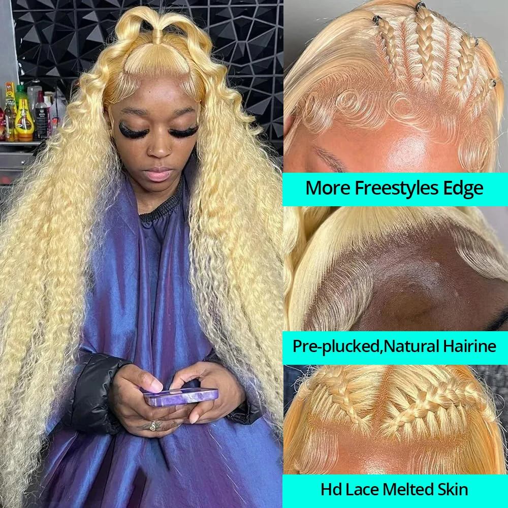 38 Inch Deep Wave 613 HD Lace Frontal Wig 13X6 Curly Wigs 613 Human Hair Wigs Blonde 13x4 Lace Front Wigs Human Hair Cosplay image 2