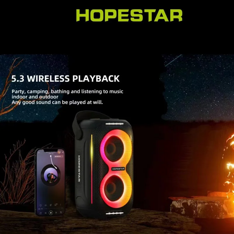 Imagem -05 - Hopestar-mini Luz Rgb Portátil Alto-falantes Bluetooth sem Fio ao ar Livre Inteligente Impermeável Baixo Estéreo Surround Pulso de Tom Surround