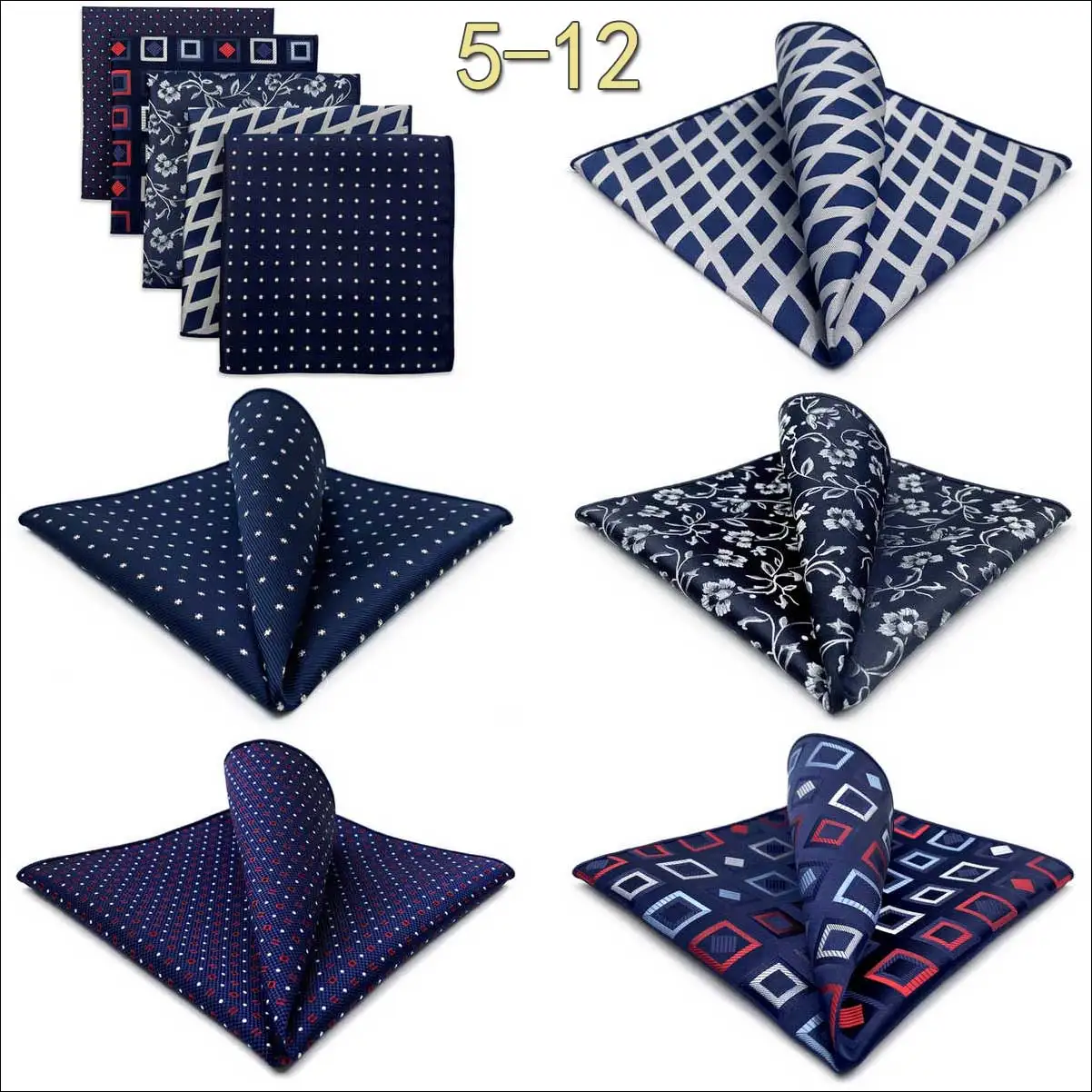 5-teiliges Herren-Einstecktuch-Set, verschiedene Einstecktücher, mehrere Stile, Paisley- und Blumenmuster, Anzug, groß, 32 cm, Business-Accessoires – Detail 11