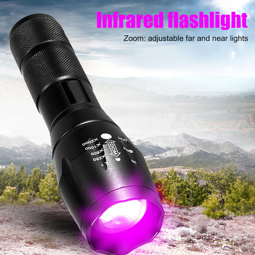 150LM XPE+UV Mini Zoombare Taschenlampe Weiß+Lila Licht 395nm Hintergrundbeleuchtung Taschenlampe