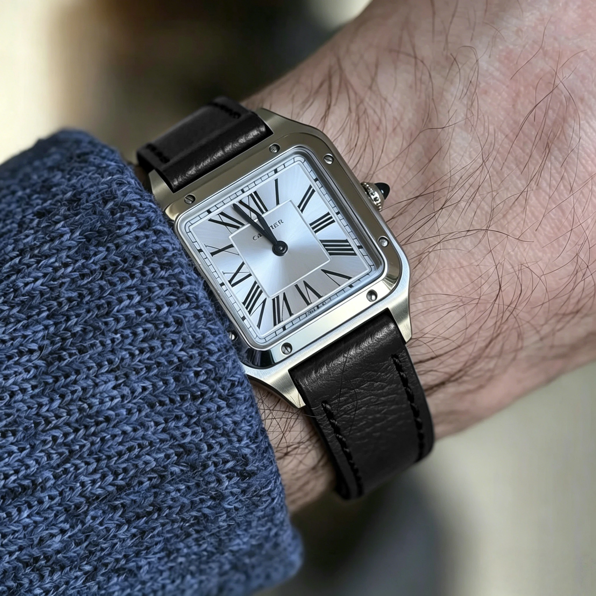 Correa de reloj de cuero genuino con estampado de palma, compatible con Cartier Santos Dumont, 15,5mm, 17,5mm, 19mm, con liberación rápida de acero