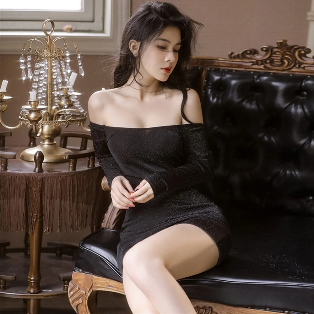 2024 New Long Sleeved Sexy Women's Nightwear Babydoll Nightwear Black Fashion Pajamas Female Erotic Sleepskirt Underwear