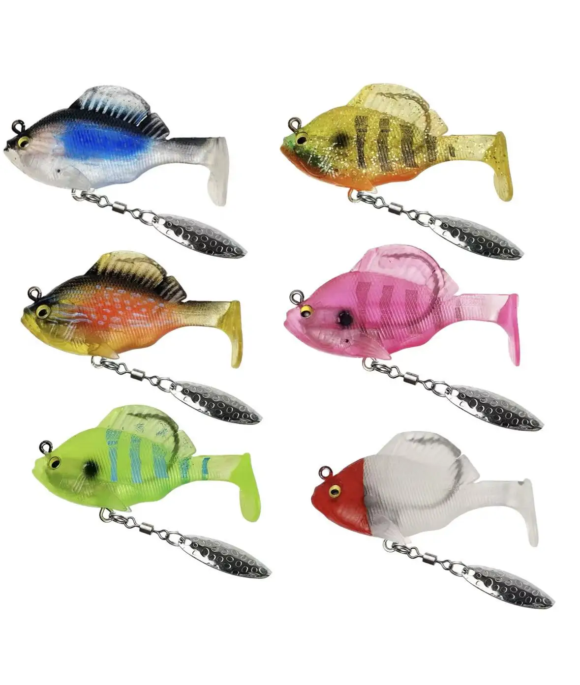 

60mm 10g Soft Swimbait Lure with Spinner Blade, Paddle Tail Jig Head Fishing Bait for Bass, Pike, Perch, Freshwater & Saltwater
