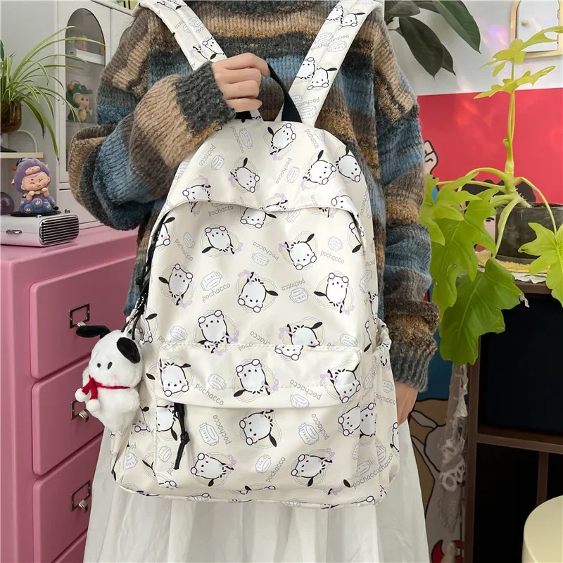 Sanrio Pacha Dog Student Schoolbag, grande capacidade mochila, desenhos animados bonitos, leve, casual, novo