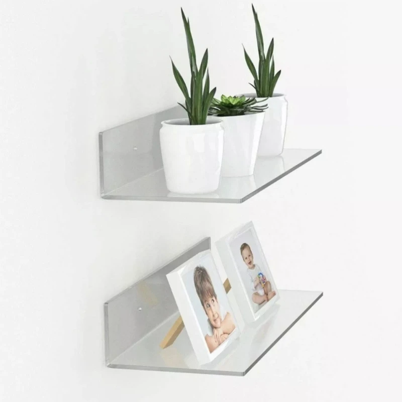 Clear Acrylic Wall Mounted Shelf with Floating Effect Minimalists Invisible Rack