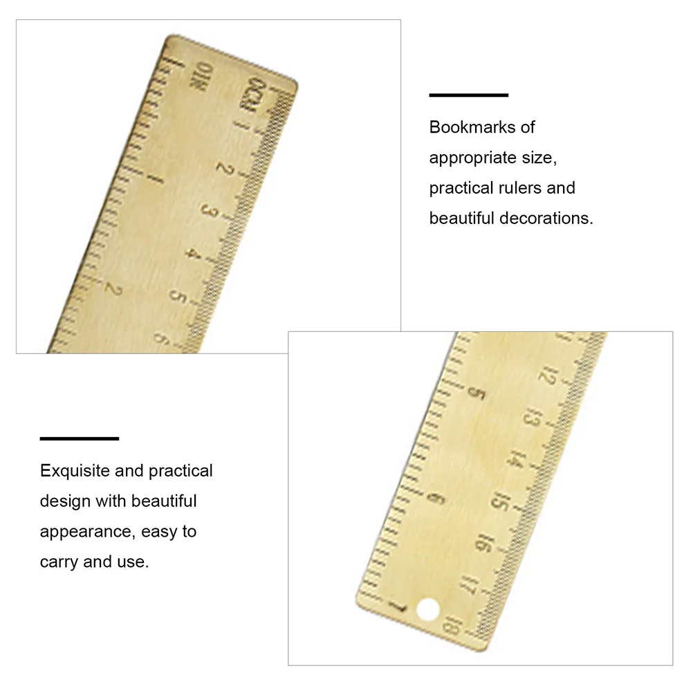 Brass Straight Ruler 15Cm Precision Measuring Tool Bookmark Multi-Functional Drafting Ruler for Students Office Reading