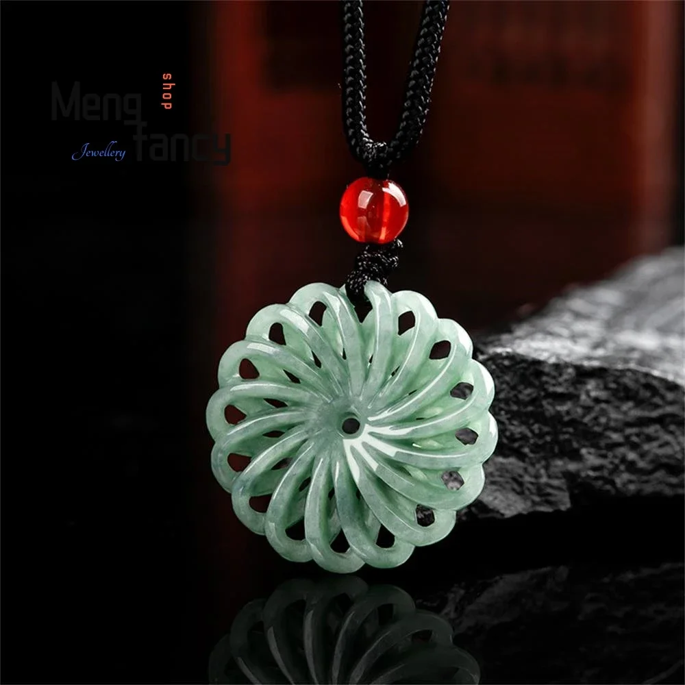 

Natural A-goods Jadeite Wheel of Fortune Pendant Retro Simple Fashion Fine Jewelry Mascots Best Selling Handicraft Holiday Gift