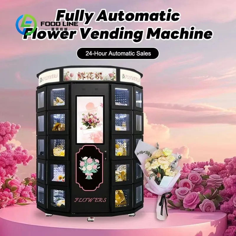 floral self‑service kiosk full‑auto refrigerated fresh‑bouquet dispenser LED display module for commercial retail project