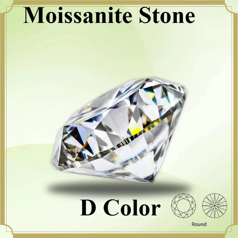 Moissanite Stone Round Cut D Color VVS1 0.1ct-12.0ct Lab Grown Gemstone for DIY Jewelry Making Materials Pass Diamond Tester