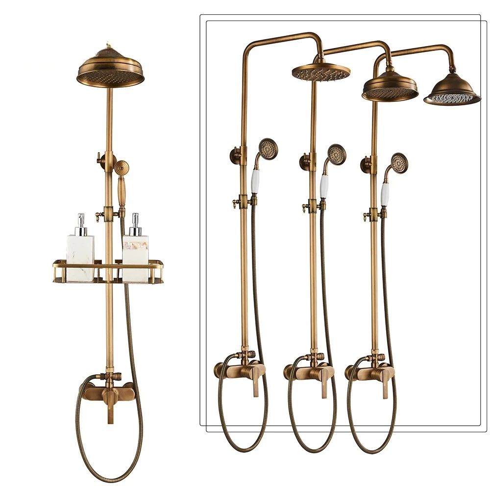 Rainfall Bathroom Shower Set Brass Antique Shower Mixers System Brass Handshower In Wall Shower Faucet Tap Single Handle