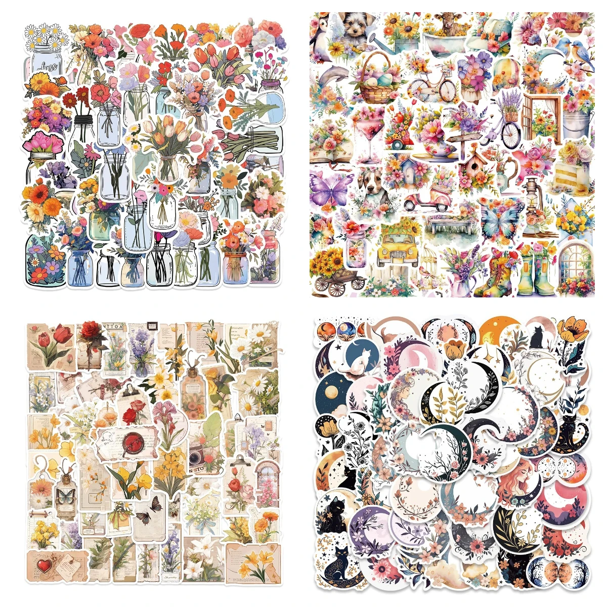 

10/30/50PCS Fun Retro Flower Stars and Moon Decoration Notebook Guitar Suitcase Bike Scrapbook Waterproof Sticker Toy Wholesale