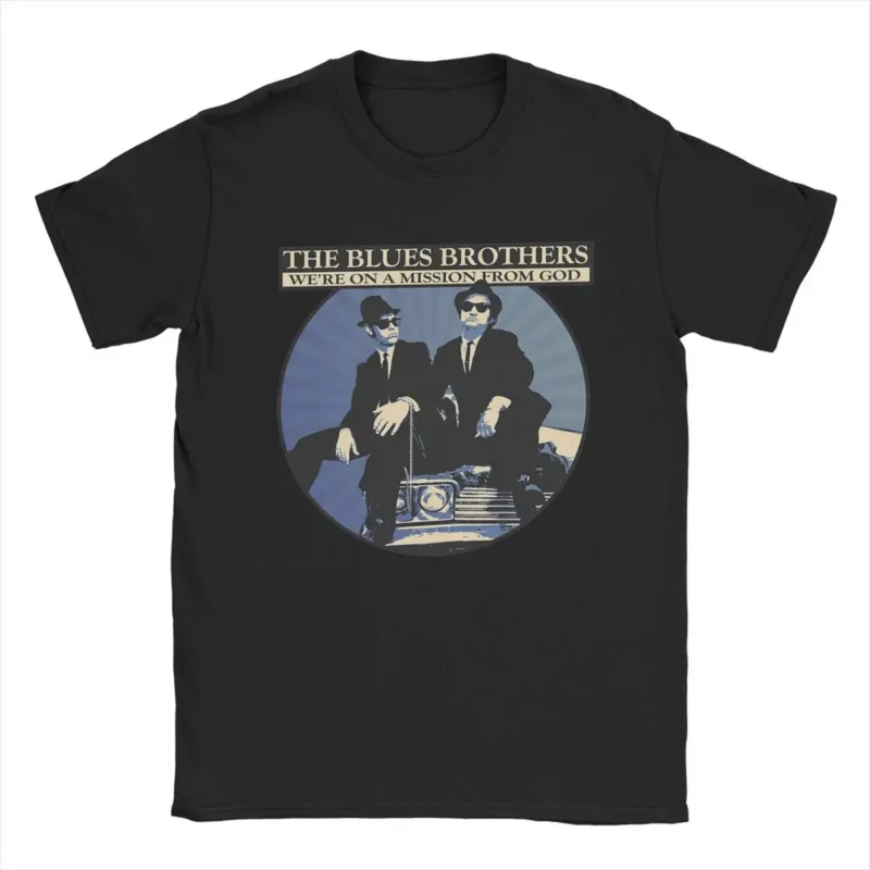 Men's Blues Brothers Mission From God T Shirts Pure Cotton Clothing Vintage Round Collar Tees Graphic Printed T-Shirts