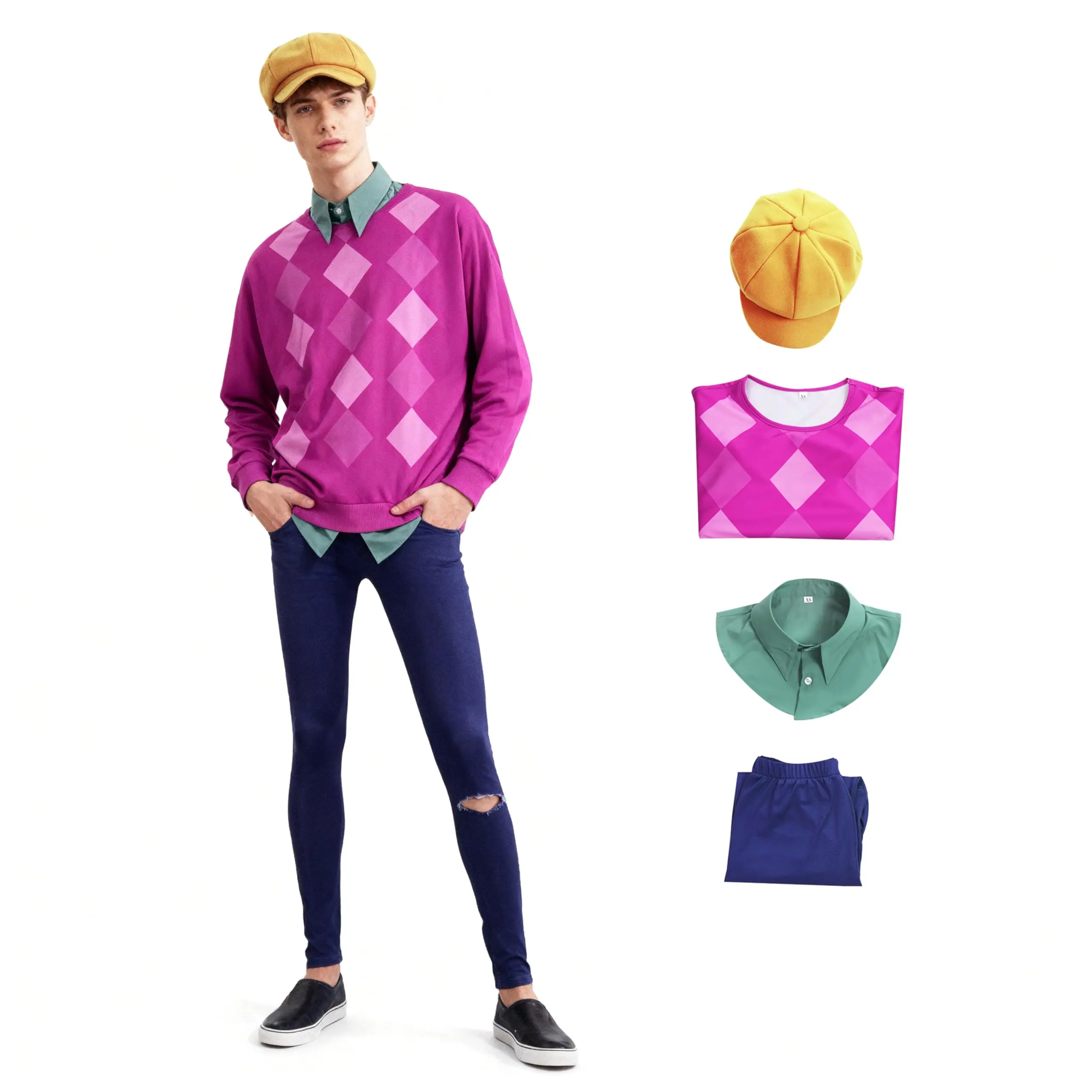 

Kpop Demon Hunters Cosplay Saja Boys Costume Lovely Hot Pink Sweater Yellow Hat Cute Suits Halloween Cosplay Costumes For Adult