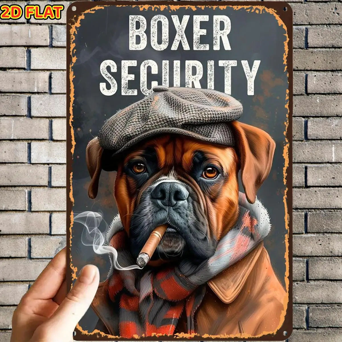 2D Flat, 2D Flat,1pc,Boxer Security Vintage SignMetal Tin Sign, Pre-Drilled Holes, Suitable for Indoor, Garden,Outdoor, Home, Of