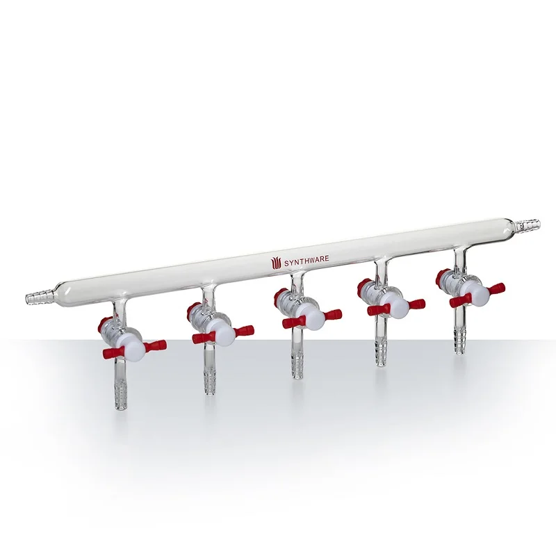 SYNTHWARE Vacuum gas distributor with single row pipe, VACCUM MANIFOLD, PTFE STOPCOCKS, Borosilicate glass, M49