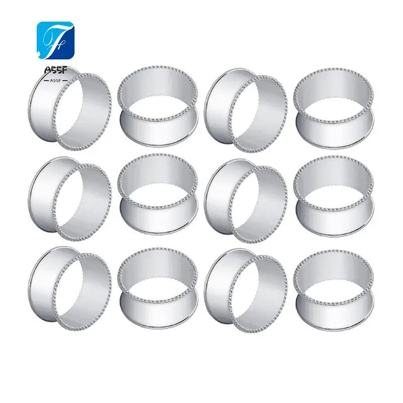 

A55F-12Pcs Silver Napkin Rings Set Metal Napkin Holder Rings Rhinestone Delicate Napkin Buckle For Wedding, Dinner