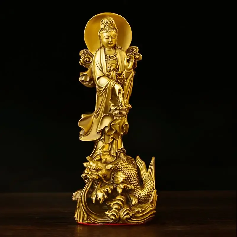 Copper Dragon Guanyin Ornaments Stand Bodhisattva Statue Home Living Room Desktop Buddha Statue Decor