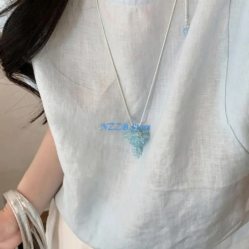 

T21F Vibrant Crystal Grape Cluster Drop Necklace Adjustable Design Neckwear Stylish Jewellery Accessory for Women