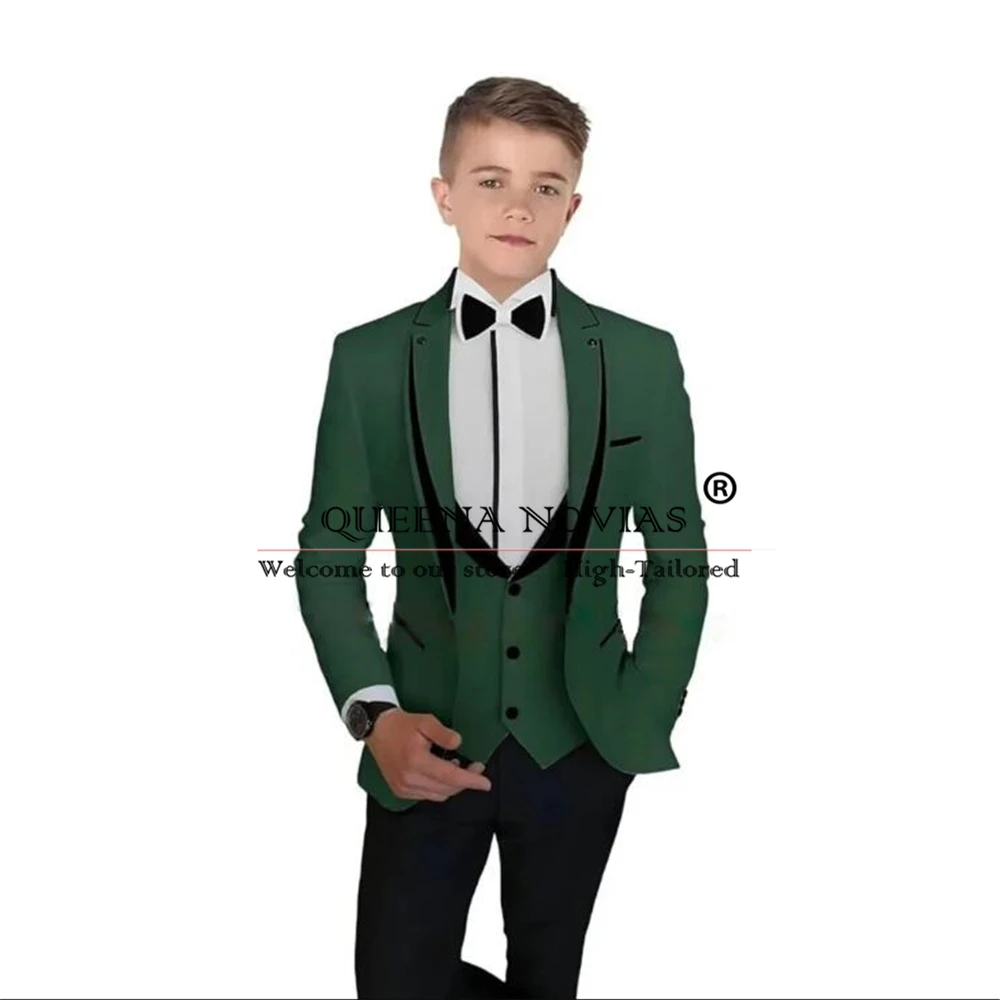 Blue Boys Suit vestiti di moda bambino Splicing bavero dentellato smoking da sposa bambini giacca pantaloni gilet 3 pezzi Slim Fit Party Blazer